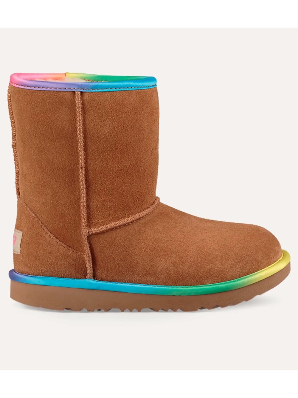 UGG Classic Short Rainbow Shearling Chestnut Kids Winter Boots Cozy Comfort 6